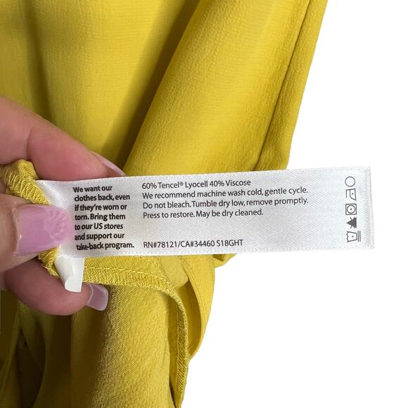 Eileen Fisher Yellow Yarow Tencel Viscose Crepe Drop Waist Dress XXS $268 - Picture 6 of 7